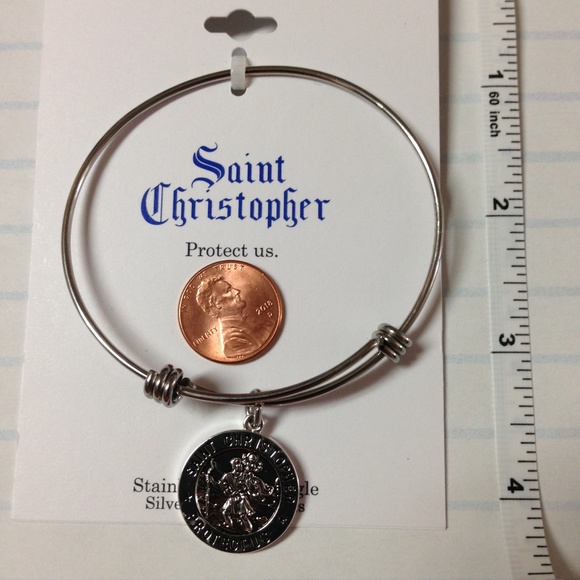 Saint Christopher Silver Plated Charm Bangle - Picture 6 of 8